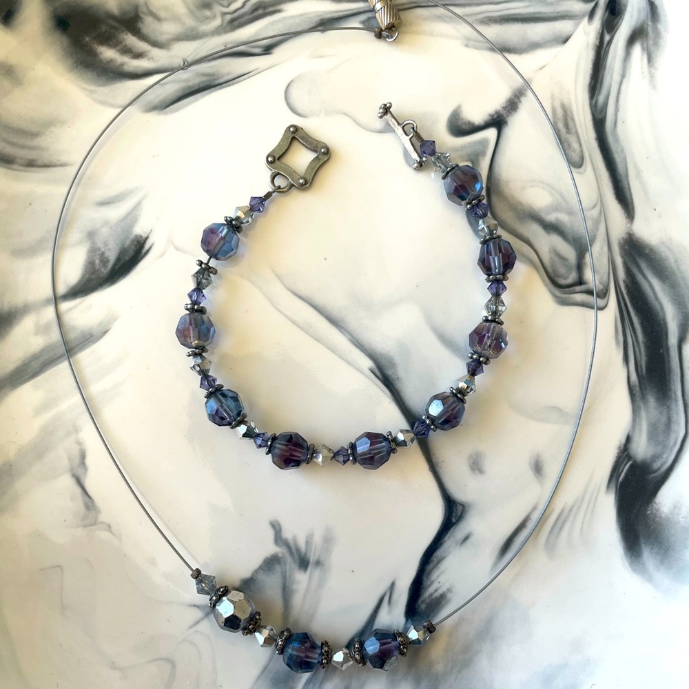 Matching set — purple beaded bracelet and necklace